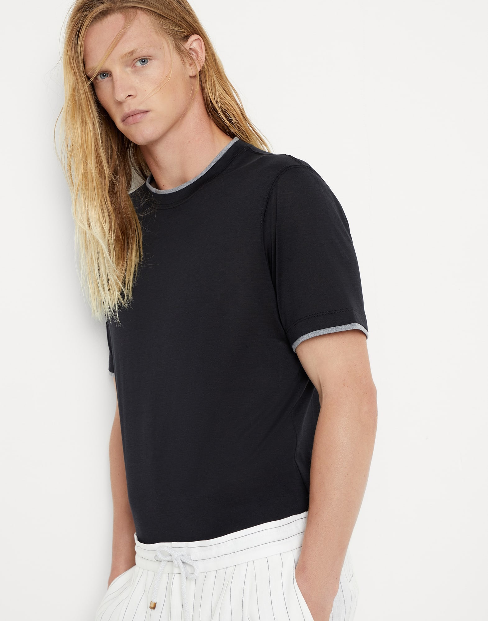 Silk and cotton jersey crew neck T-shirt with faux-layering - 4