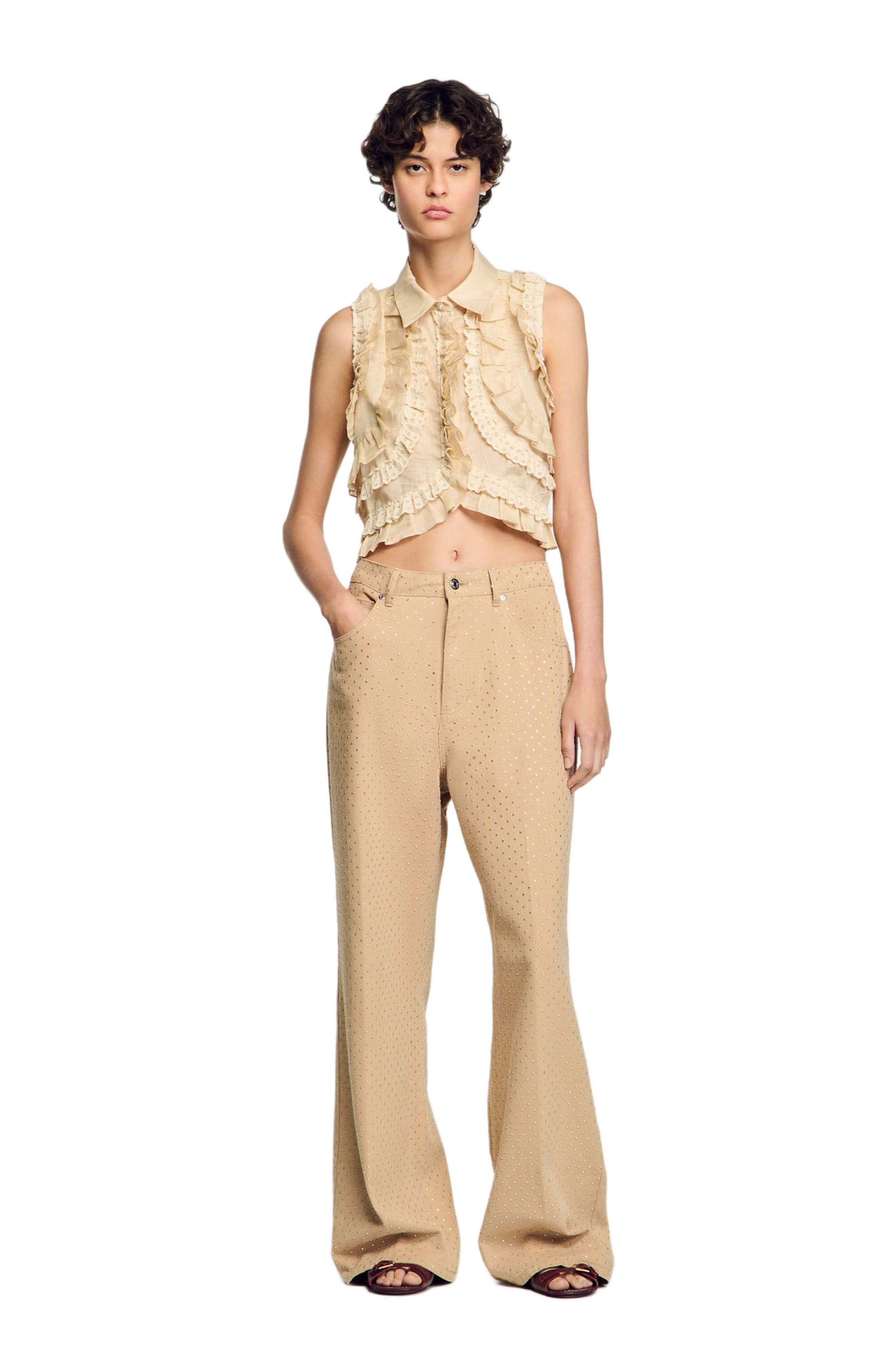 SANDRO Ruffled cropped shirt at Nordstrom - 6