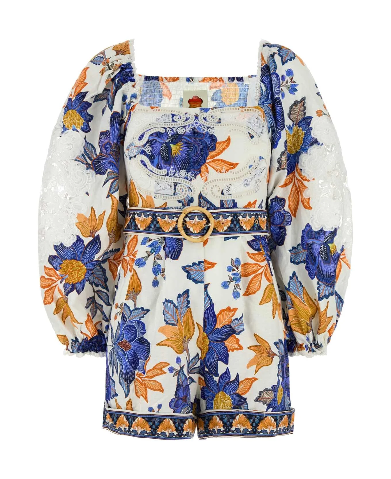 Printed Linen Blend Summer Flowers Jumpsuit - 1