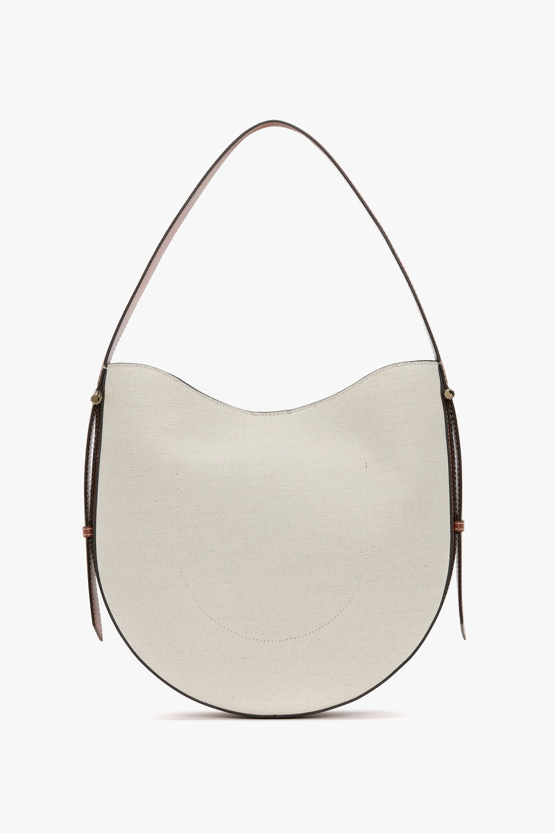 Dia Hobo Bag In Ivory Canvas With Tan Leather 4