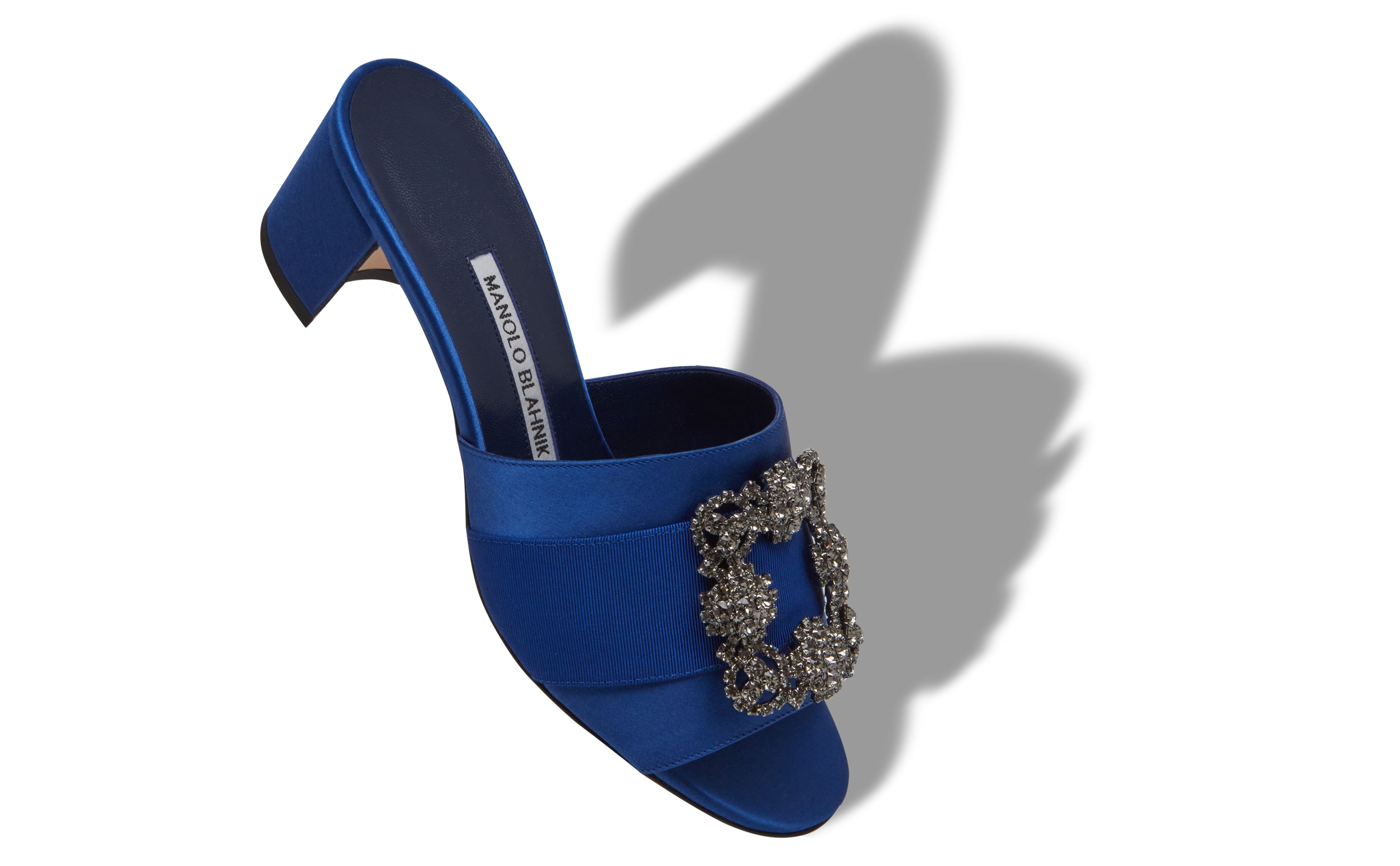 Blue Satin Jewel Buckle Mules - 2