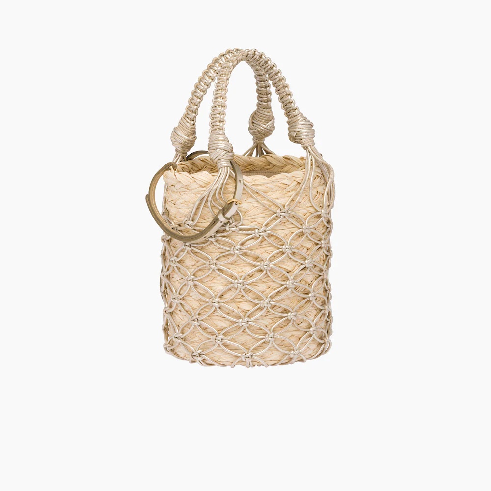 Leather mesh and straw bucket bag - 4
