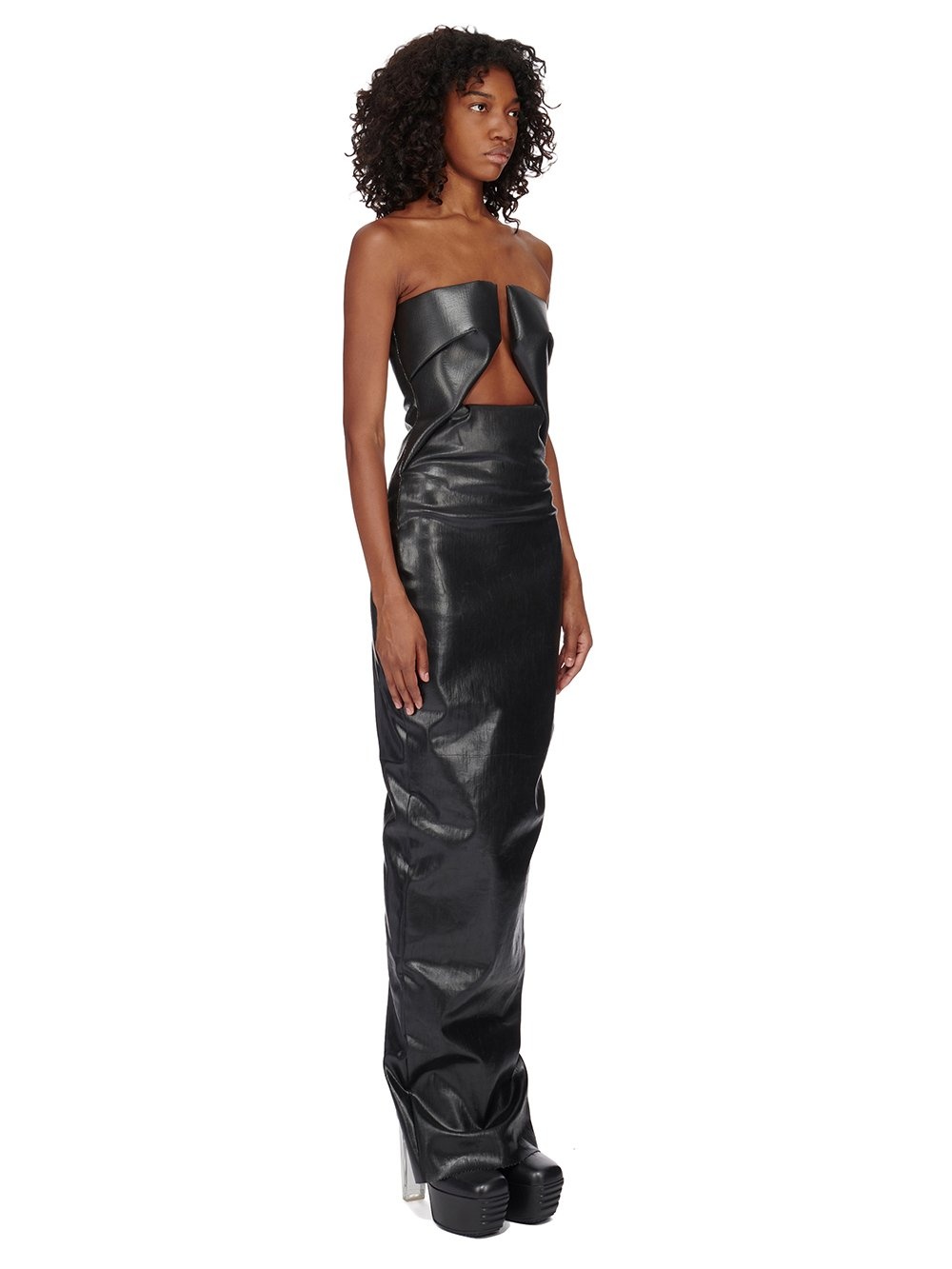 Rick Owens Strapless cutout ruched coated-denim gown | REVERSIBLE
