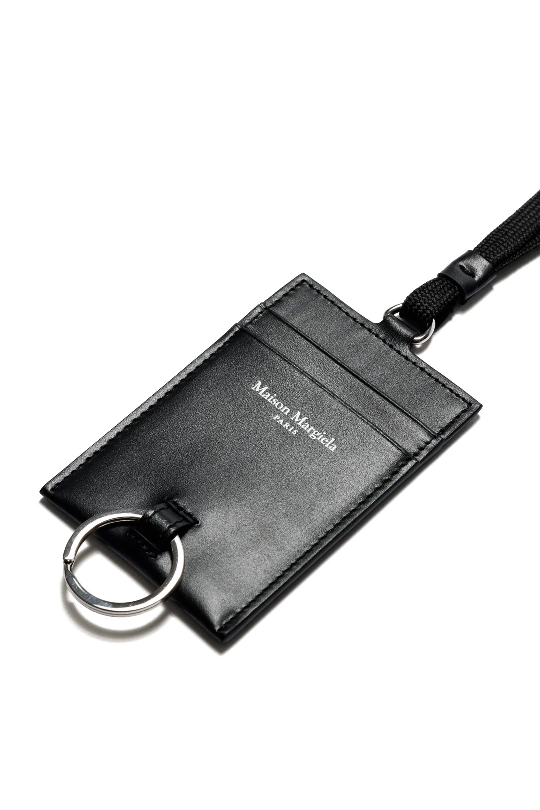 【Maison Margiela】 CARD HOLDER WITH KEYRING AND LACE Maison Margiela Black Card Holder Key Ring for Men and Women