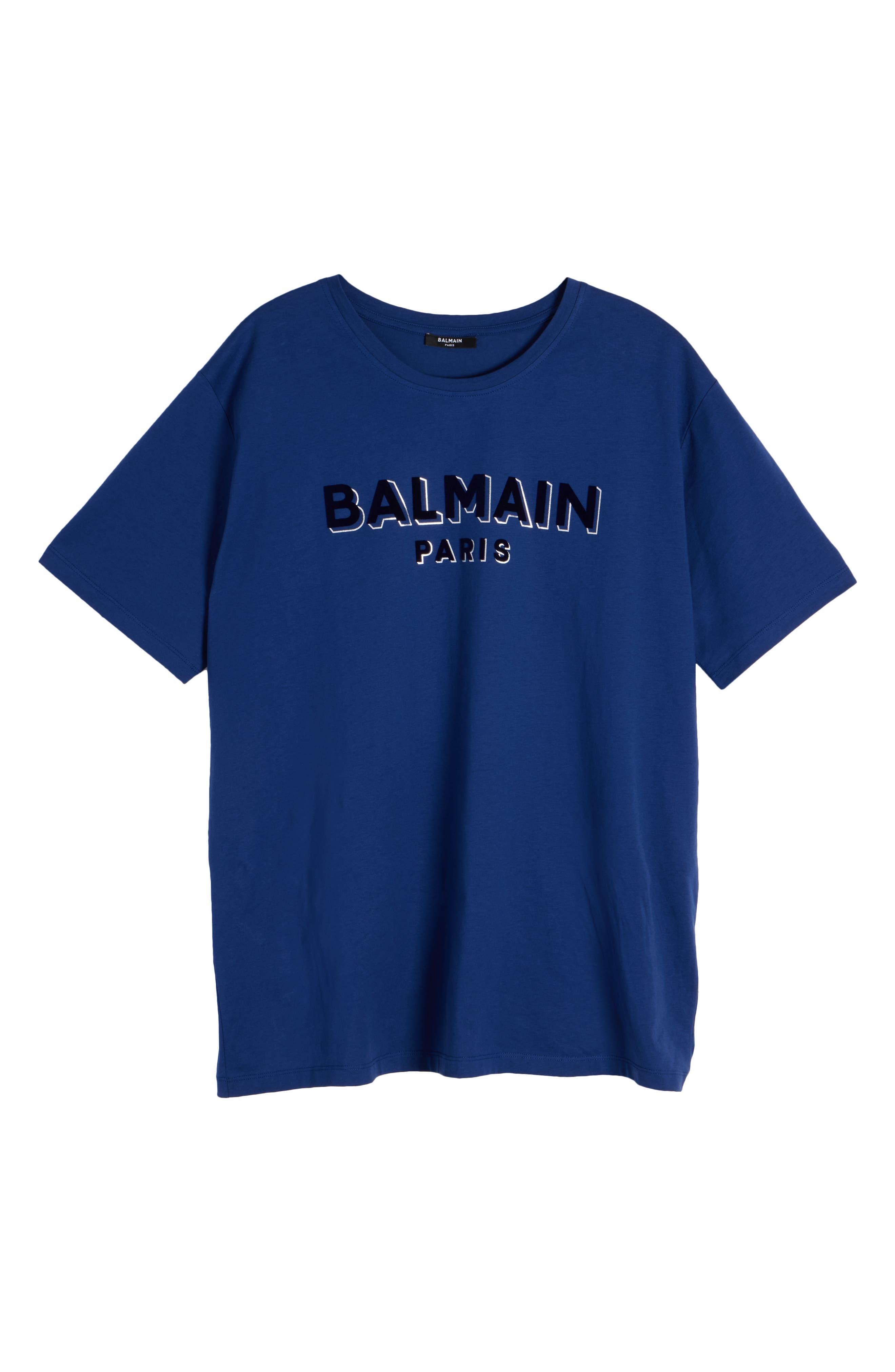 Balmain Flock & Foil Logo Graphic T-Shirt in Slk Dark Blue/Multi at Nordstrom - 6