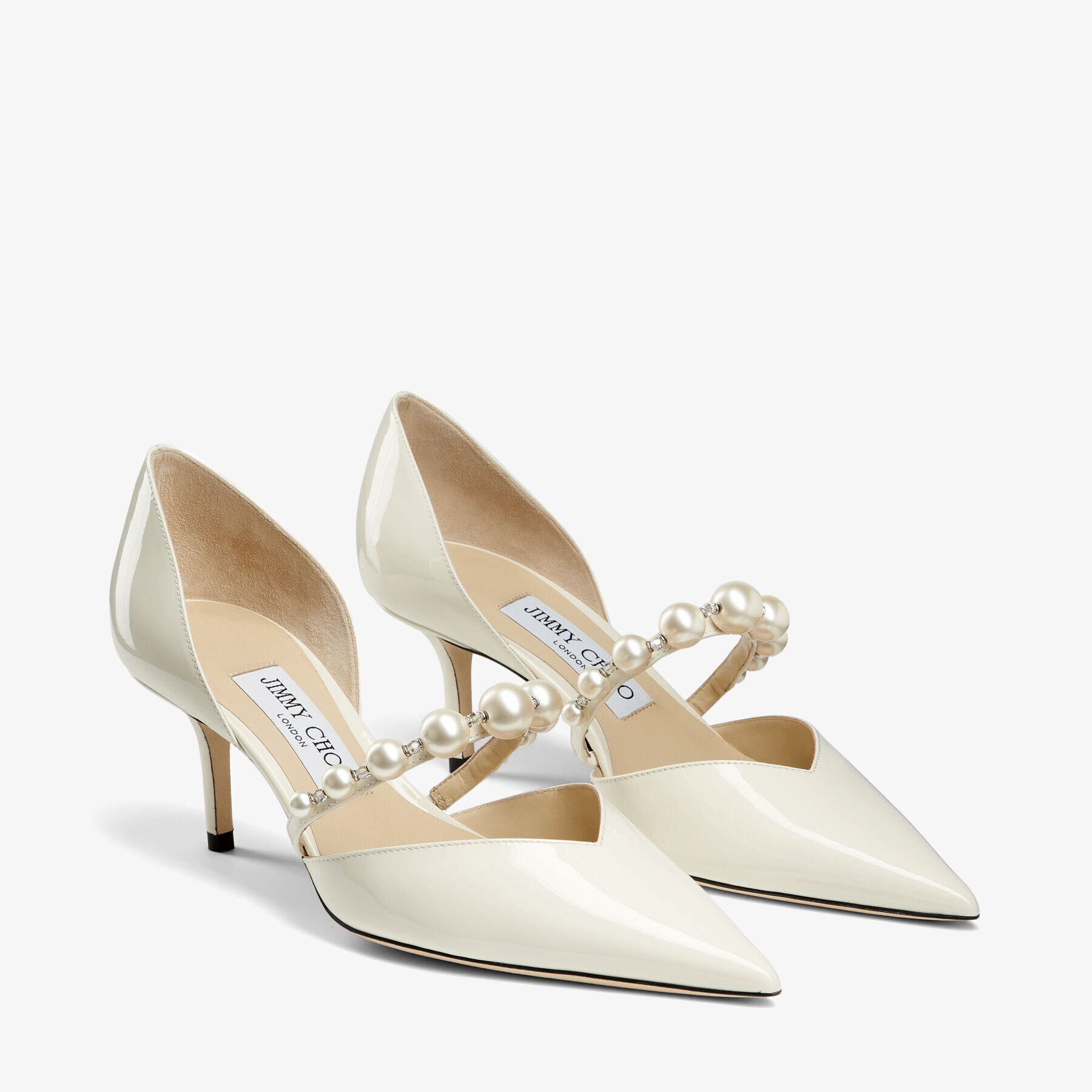 Aurelie 65
Latte Patent Leather Pointed Pumps with Pearl Embellishment - 2