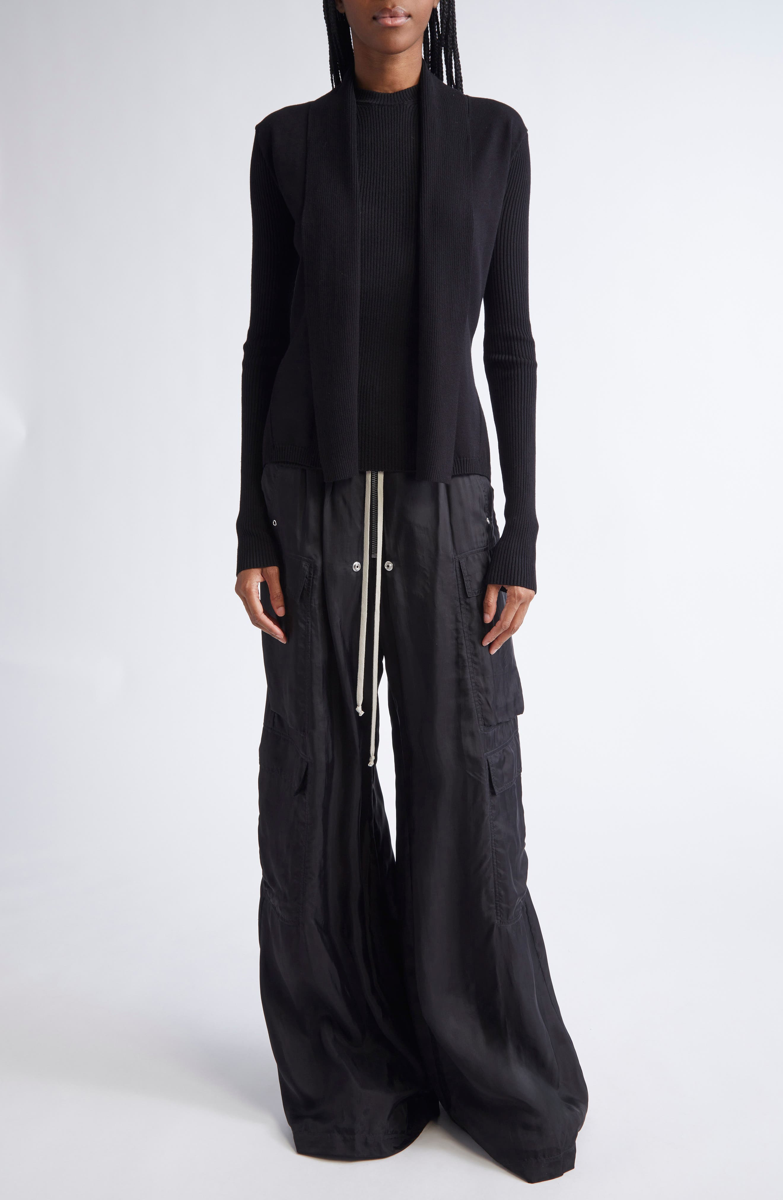 Rick Owens Open Front Rib Cardigan in Black at Nordstrom - 2