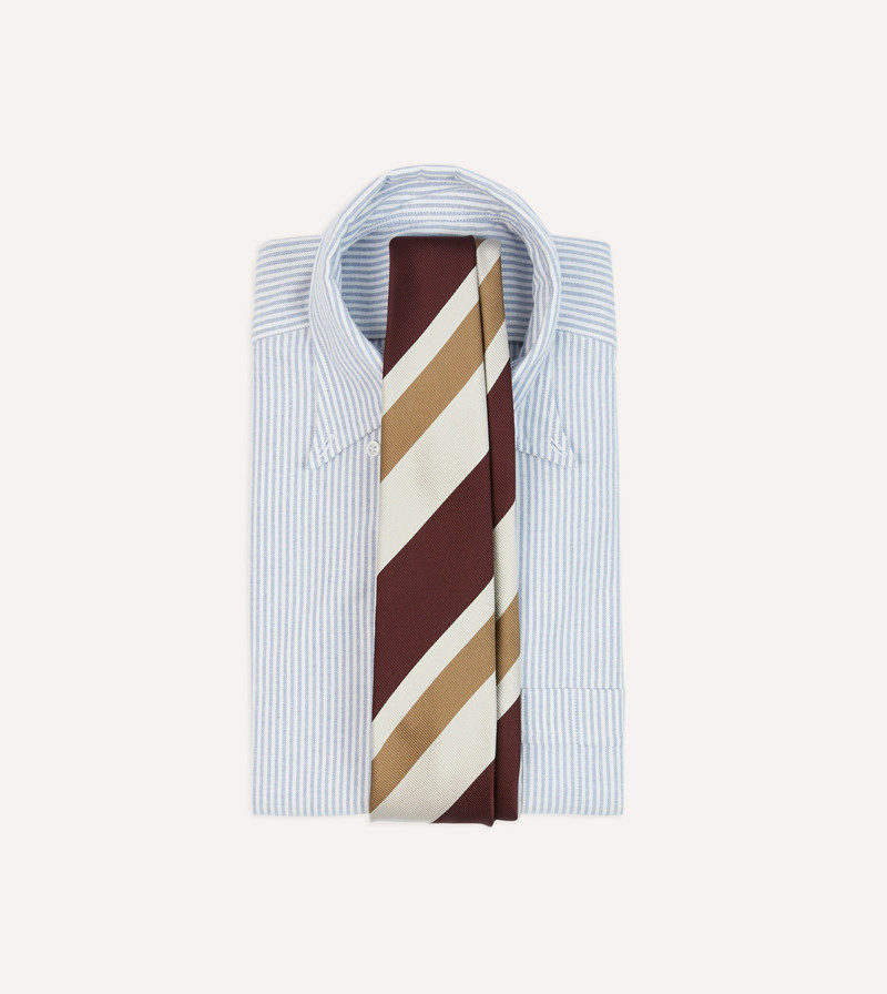 Drake's Red and Cream Broad Stripe Silk Tipped Tie outlook