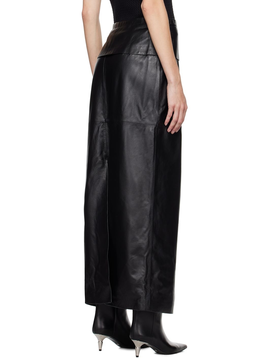 Black Adriana Leather Maxi Skirt - 3