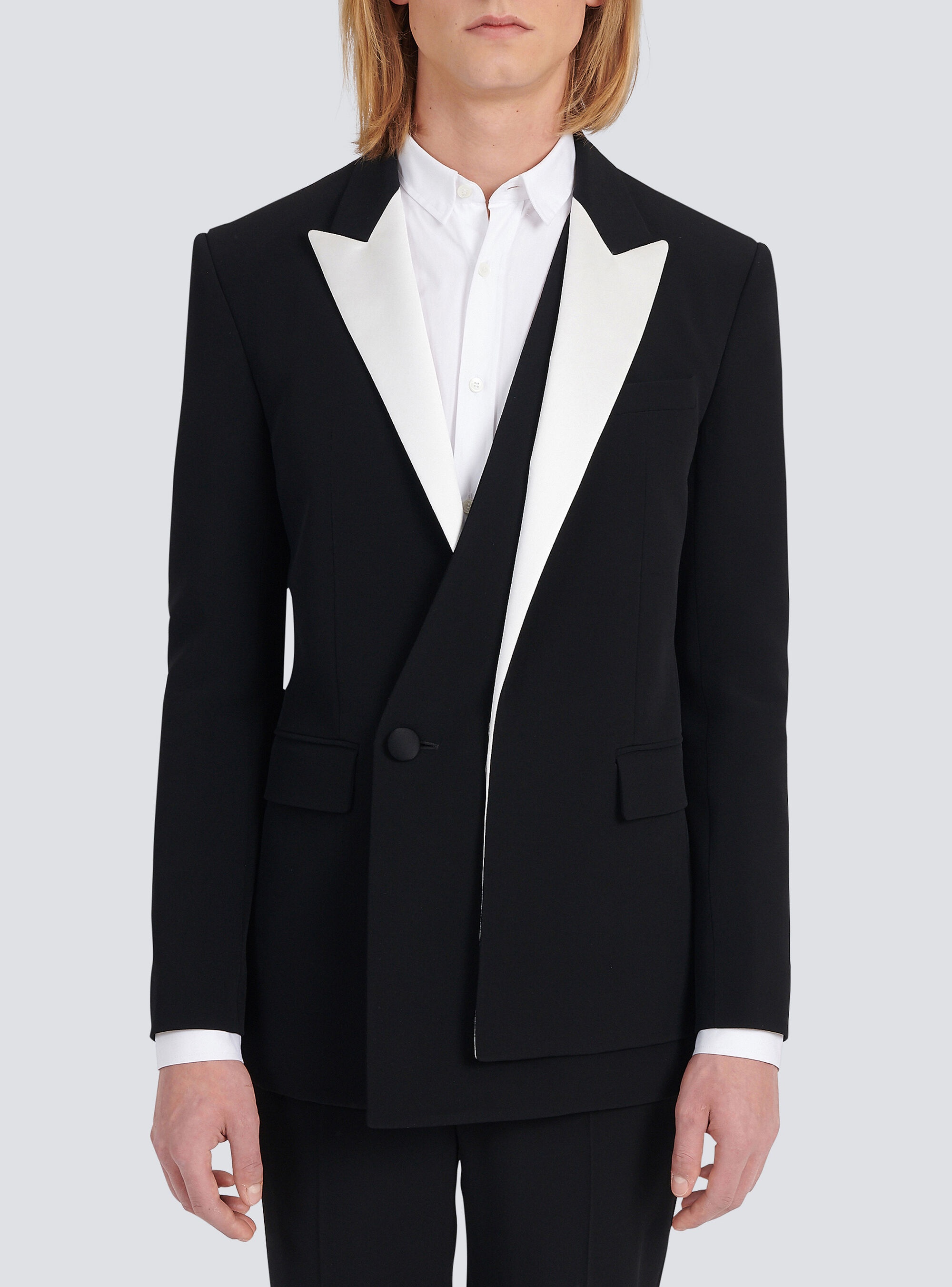 Crepe blazer with satin collar - 6