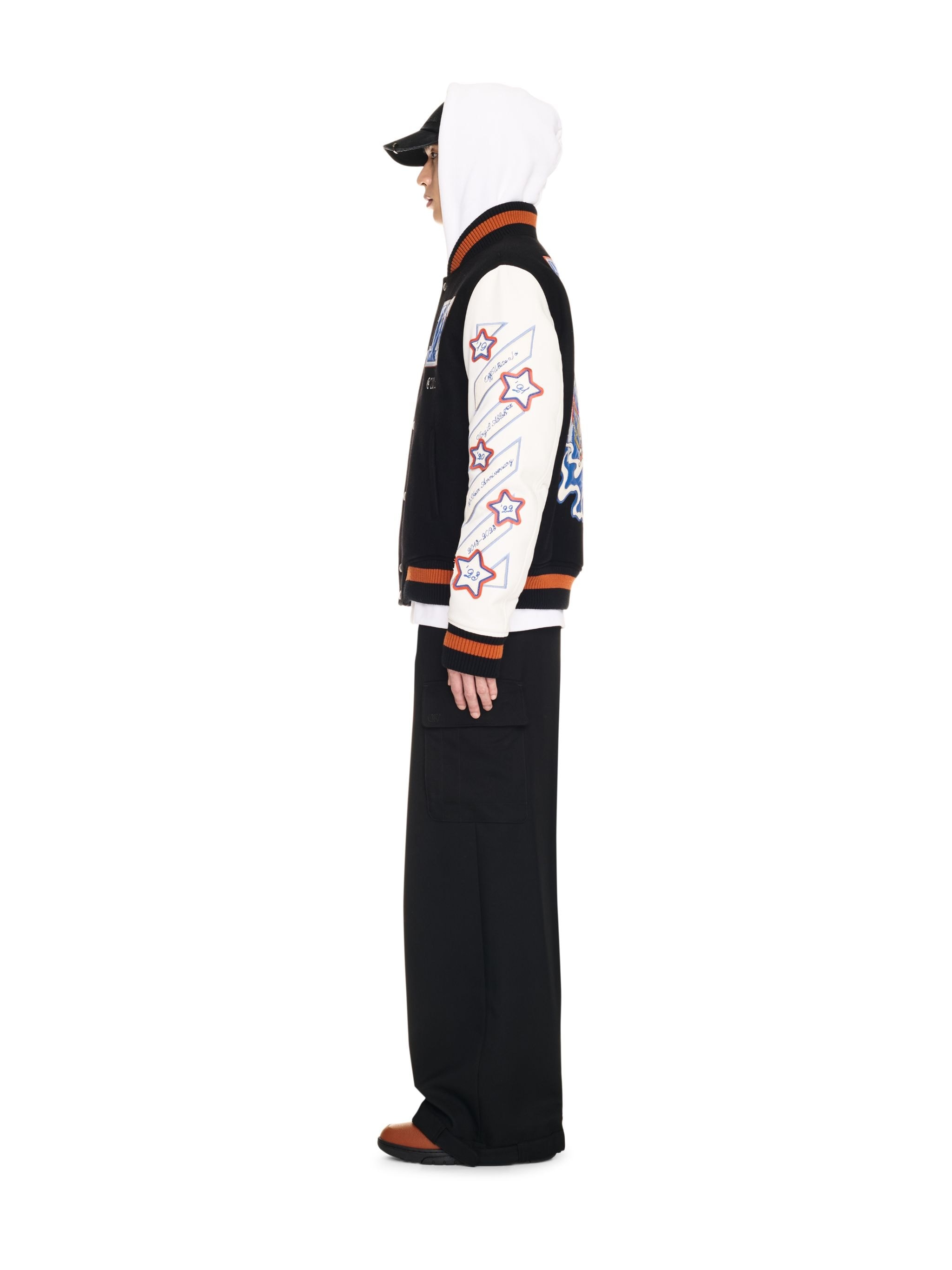 Black Wizard Leather Wool Varsity Jacket - 3