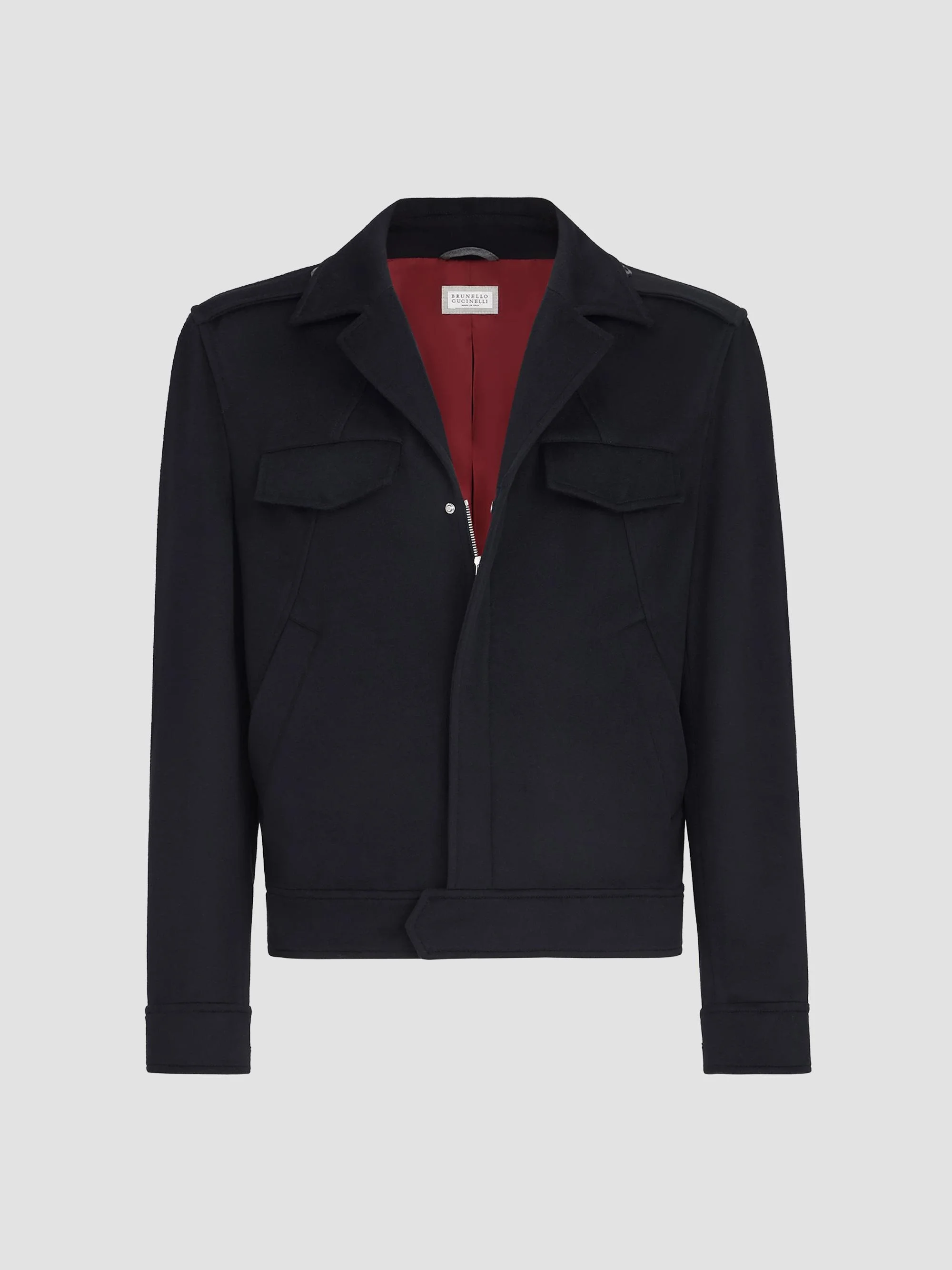 Men's Lightweight Virgin Wool Cloth Outerwear Jacket with Chest Pockets - Navy Blue - 1