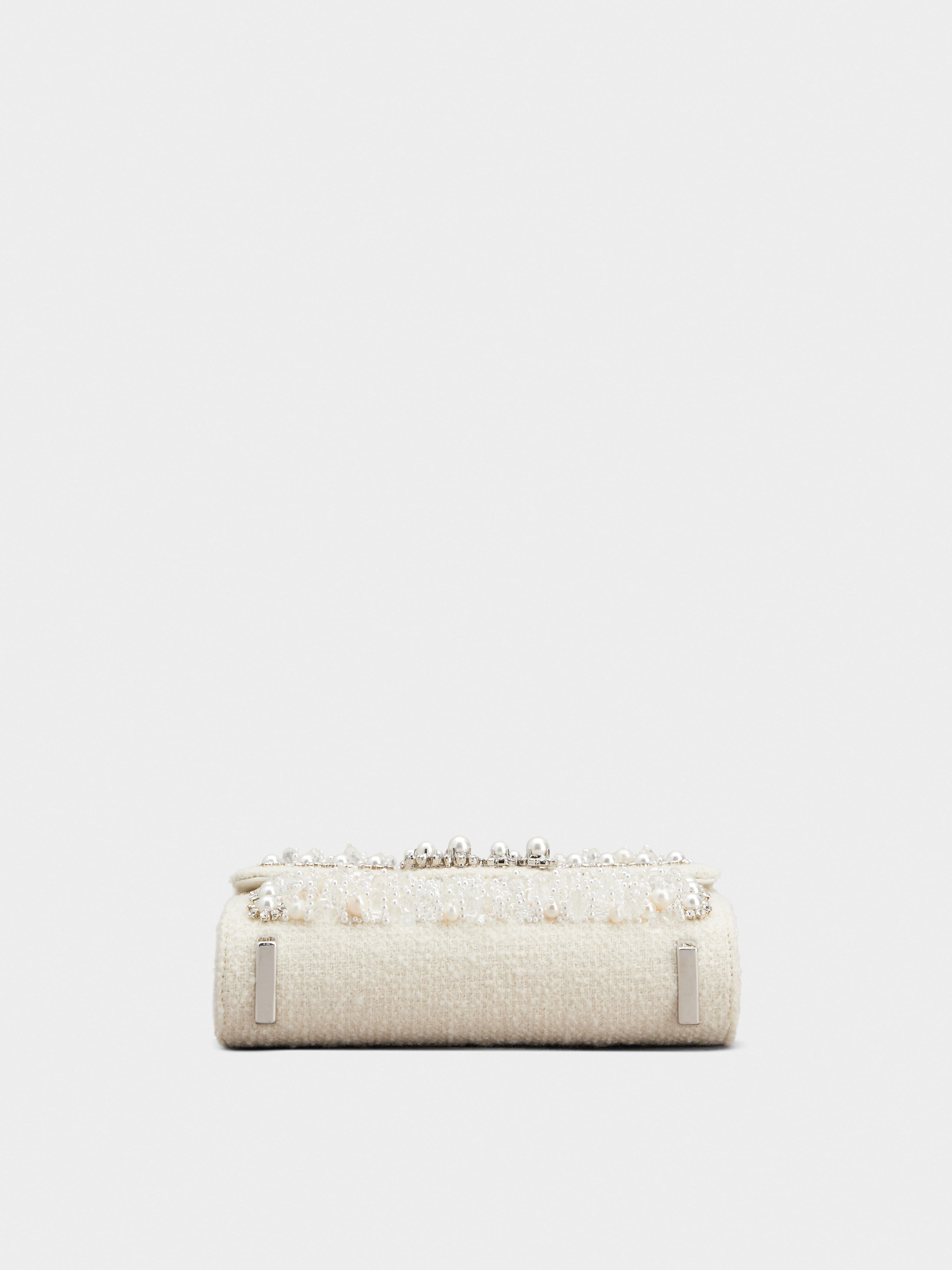 Flower Strass Pearl Mini Buckle Jewel Clutch Bag in Wool - 5