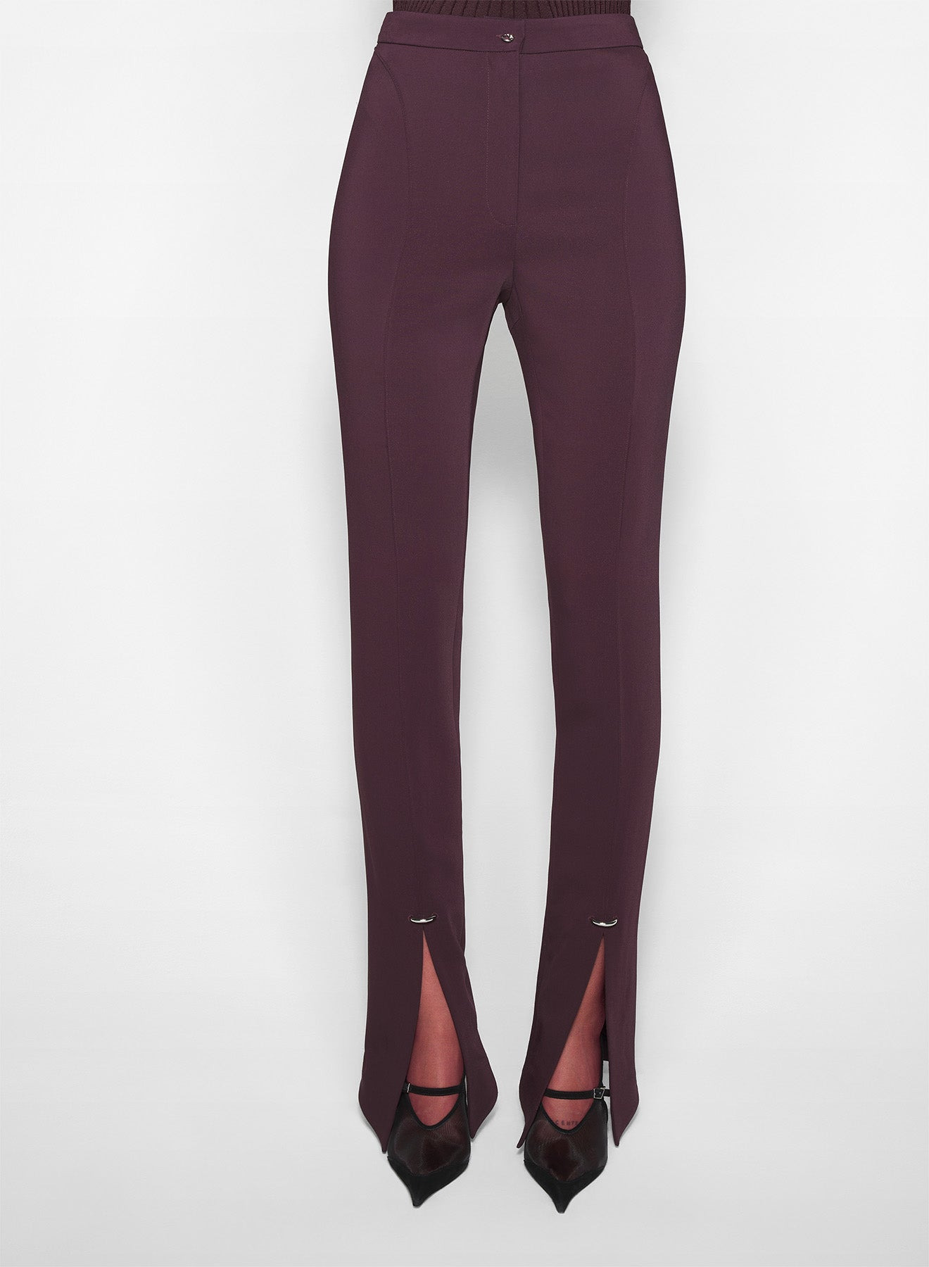 burgundy pierced pants - 2