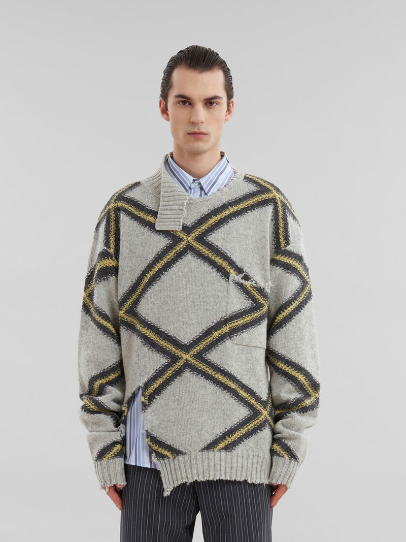 Marni GREY BROKEN WOOL JUMPER WITH ARGYLE MOTIF outlook