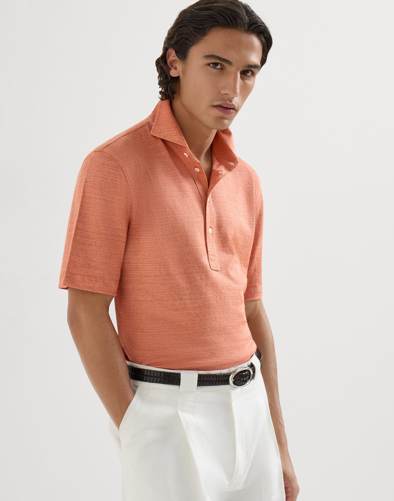 Linen and cotton mélange jersey polo with shirt-style collar 5