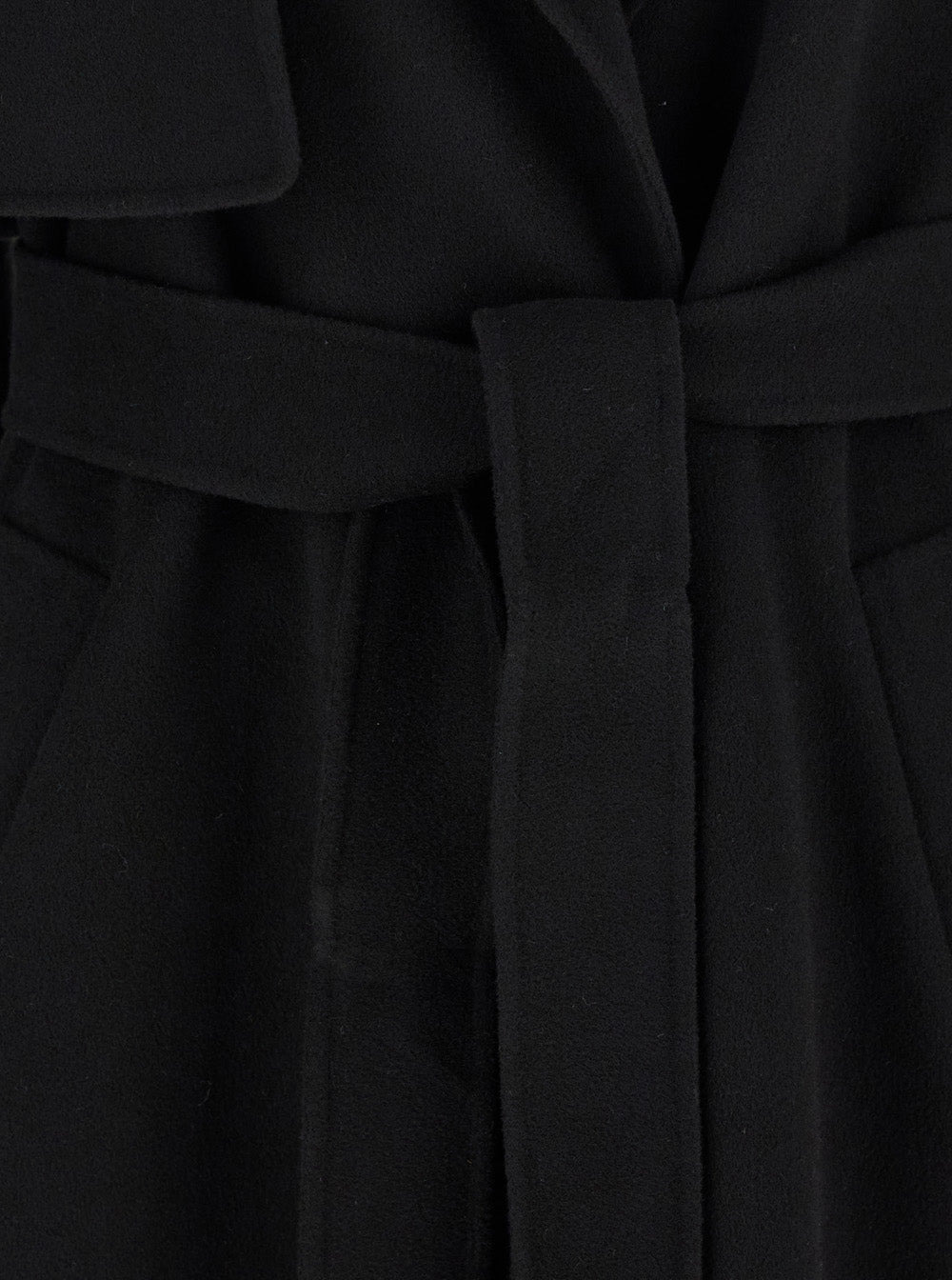 Sportmax Women 'Fiore' Black Double-Breasted Coat With Wide Notched Revers And Belt Closure In Wool  - 3