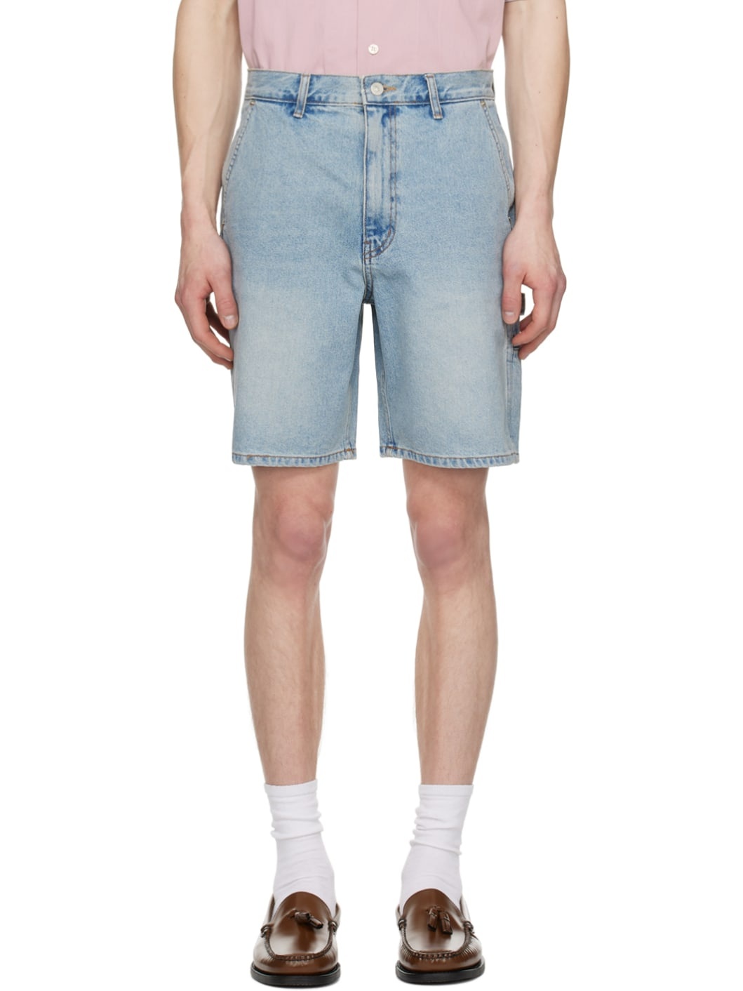 Blue Curved Denim Shorts - 1