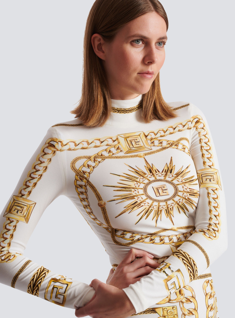 Long printed bodycon dress with Balmain Foulard pattern 7