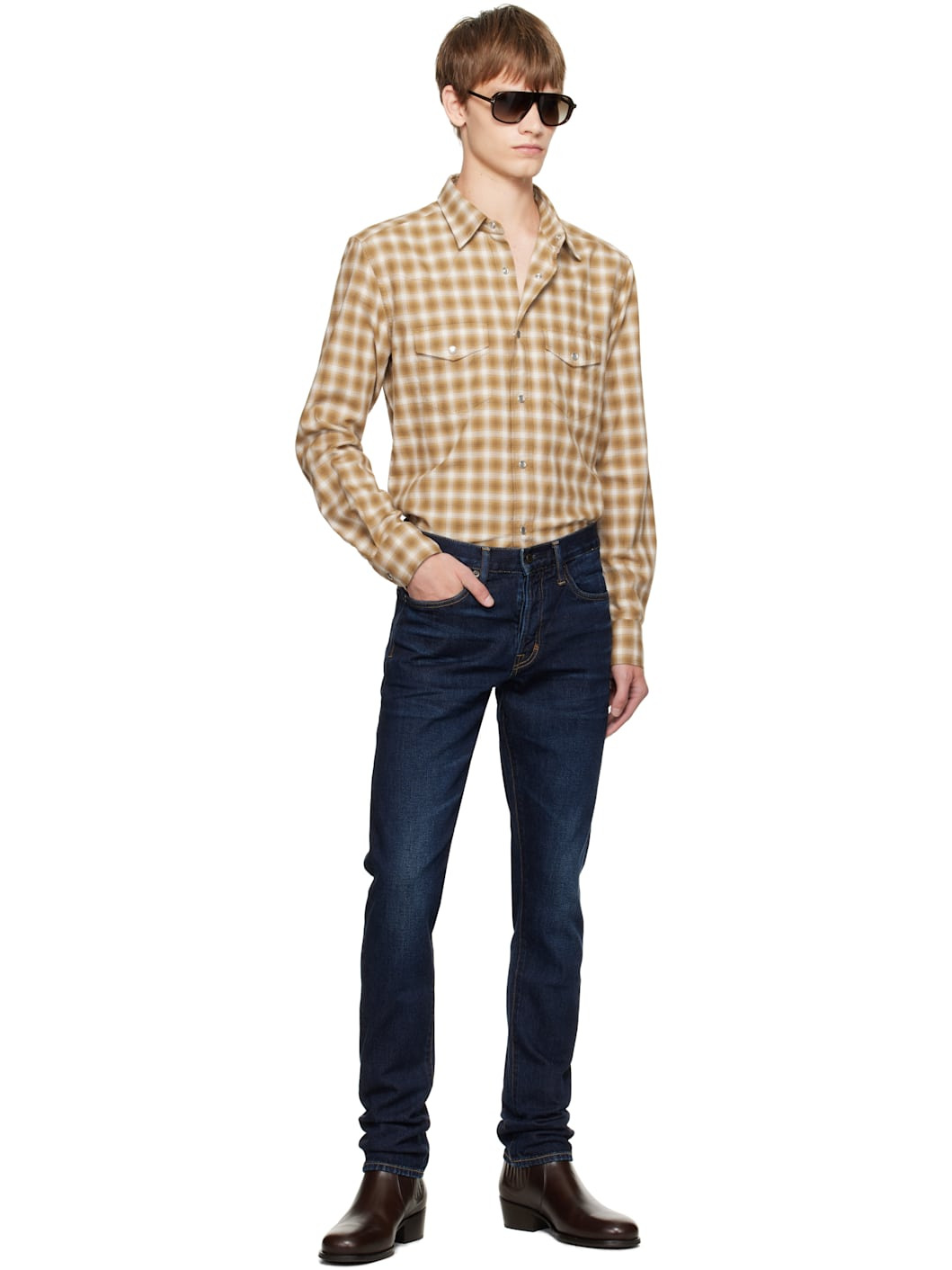 Tan Check Western Shirt - 5