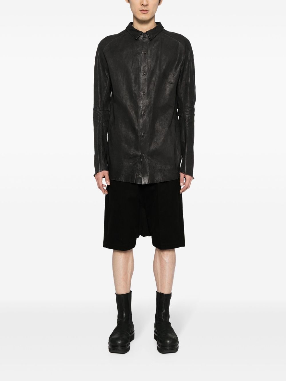 raw-cut edge leather shirt - 2