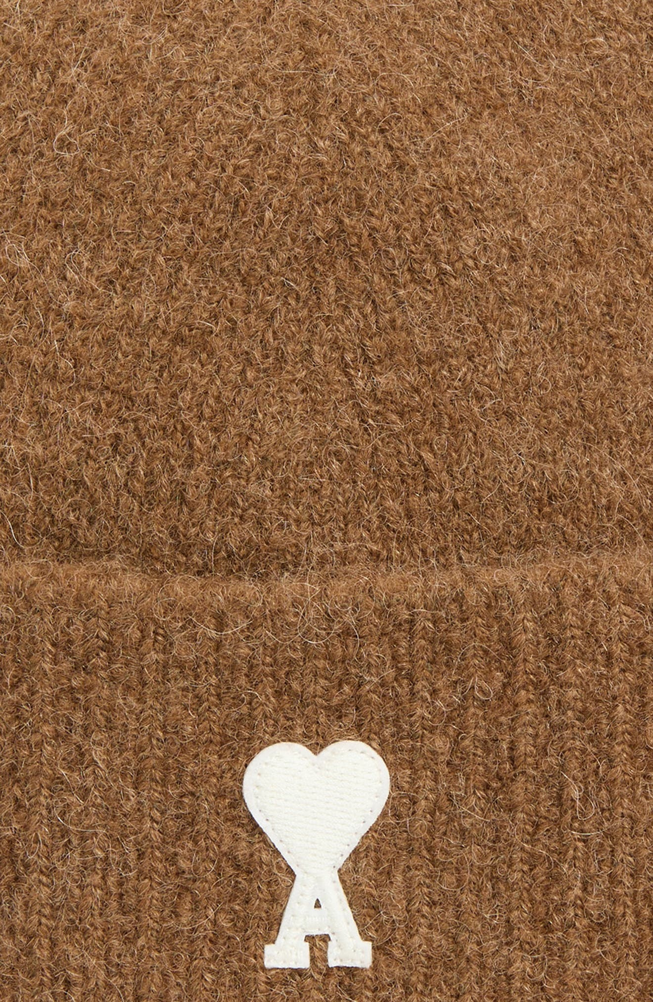 AMI PARIS Ami de Coeur Appliqué Mohair Blend Cuffed Beanie in Hazelnut/Ecru at Nordstrom - 2