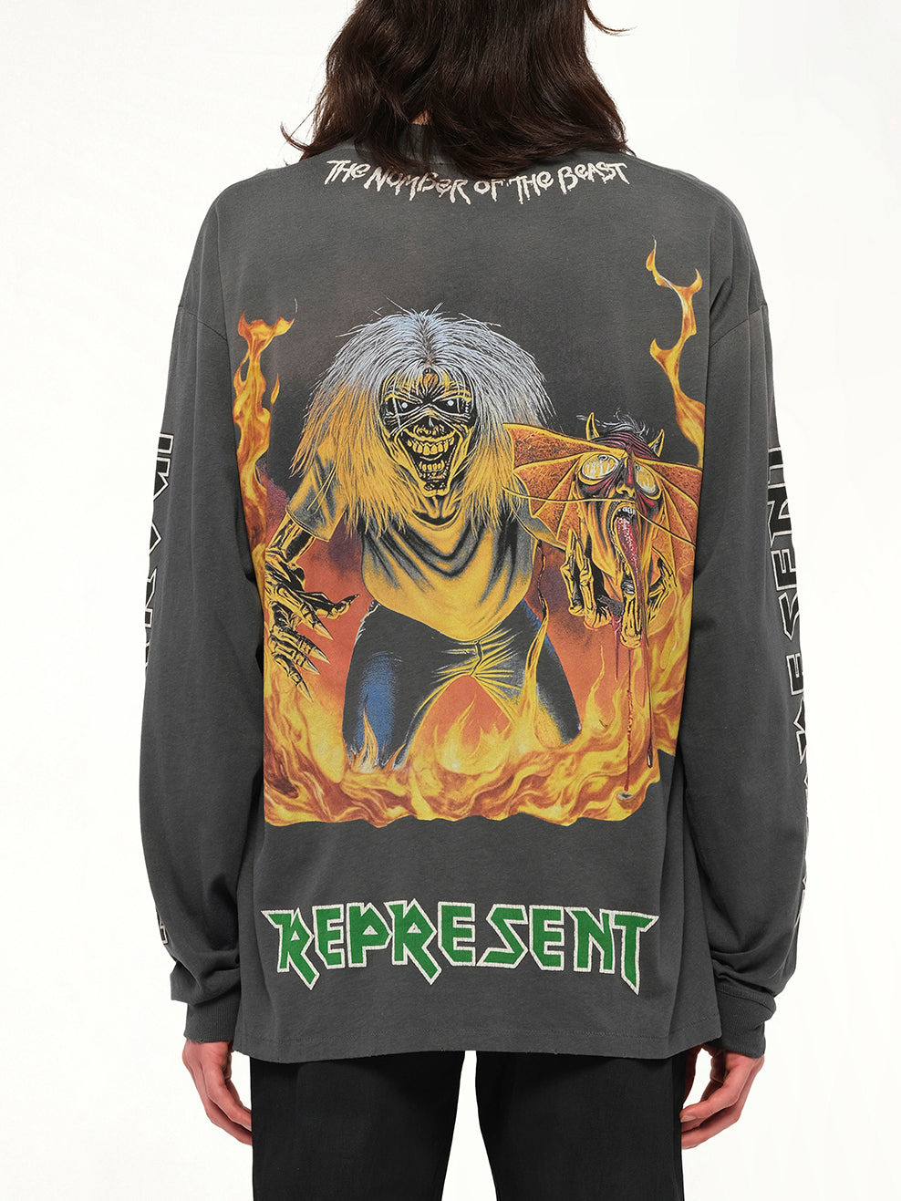 Iron Maiden Number of the Beast Long Sleeve T-Shirt in Sunfade Grey - 5
