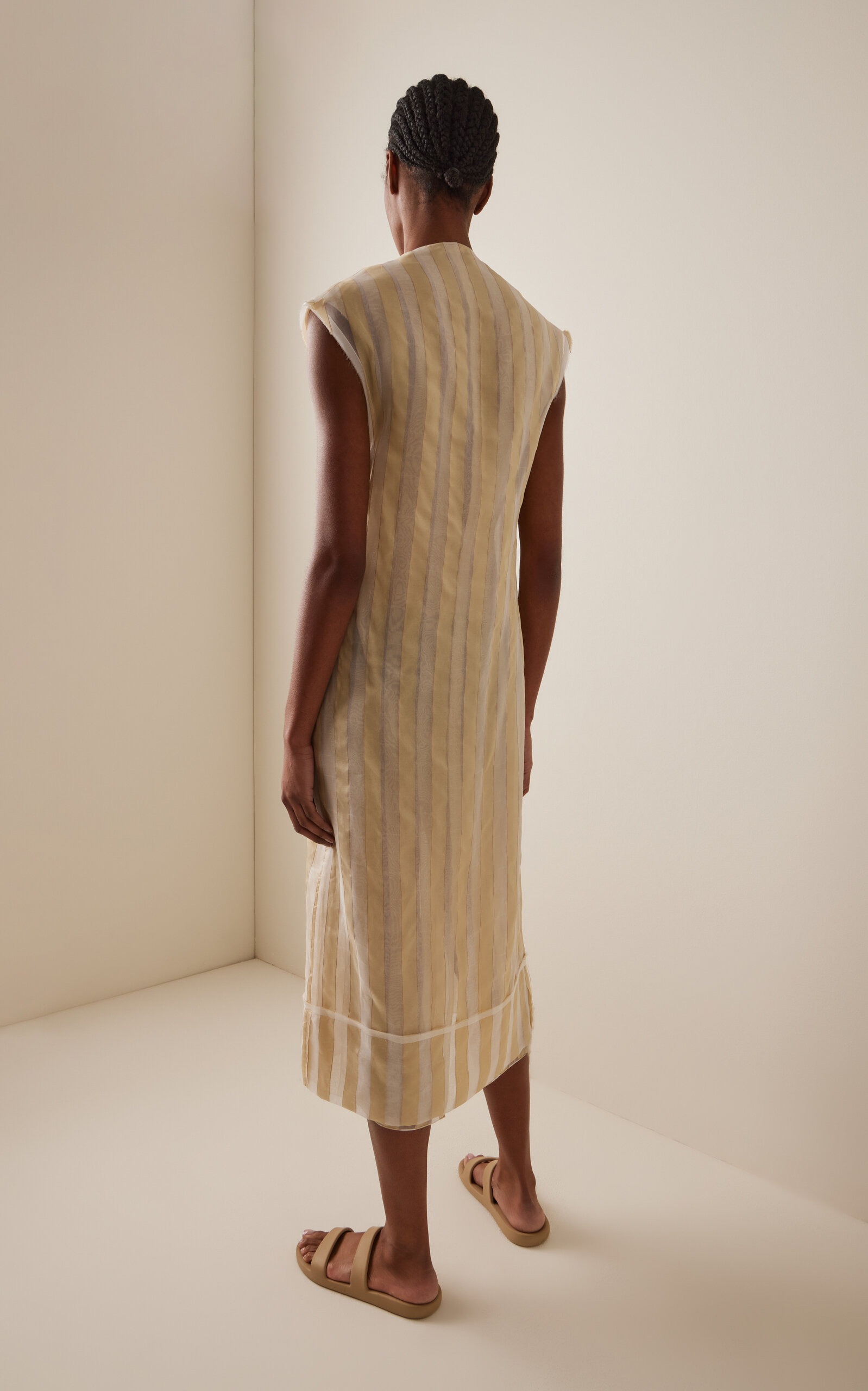 Pilaria Striped Silk Midi Dress ivory - 4