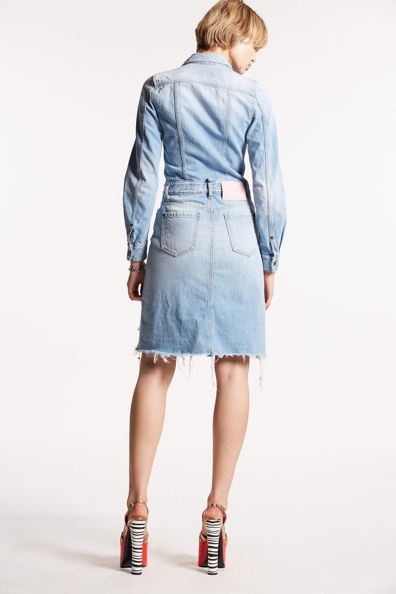 LIGHT RAW CUT WASH DENIM DRESS - 3
