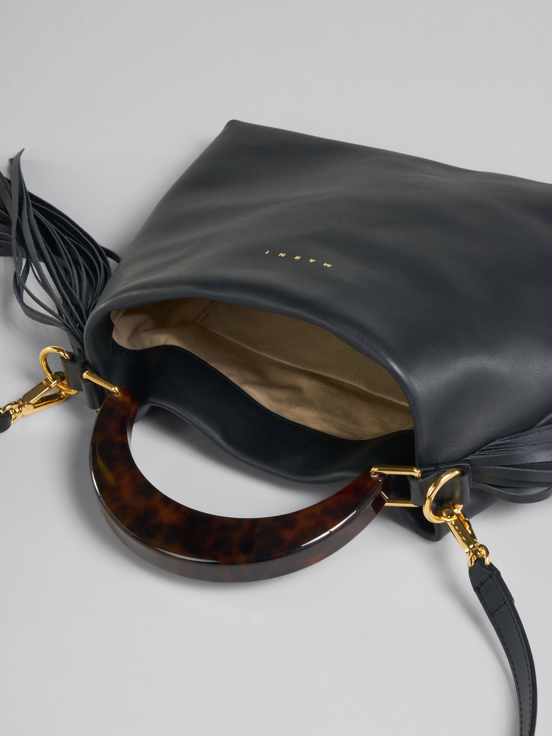 VENICE SMALL BAG IN BLACK LEATHER WITH FRINGES - 4