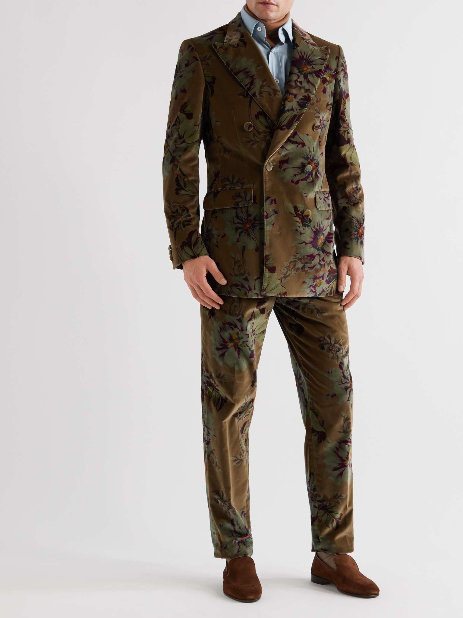 Double-Breasted Printed Cotton-Blend Velvet Suit Jacket - 2