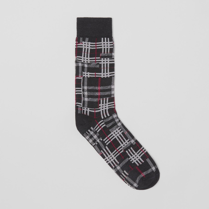 Patchwork Check Cotton Cashmere Blend Socks 1