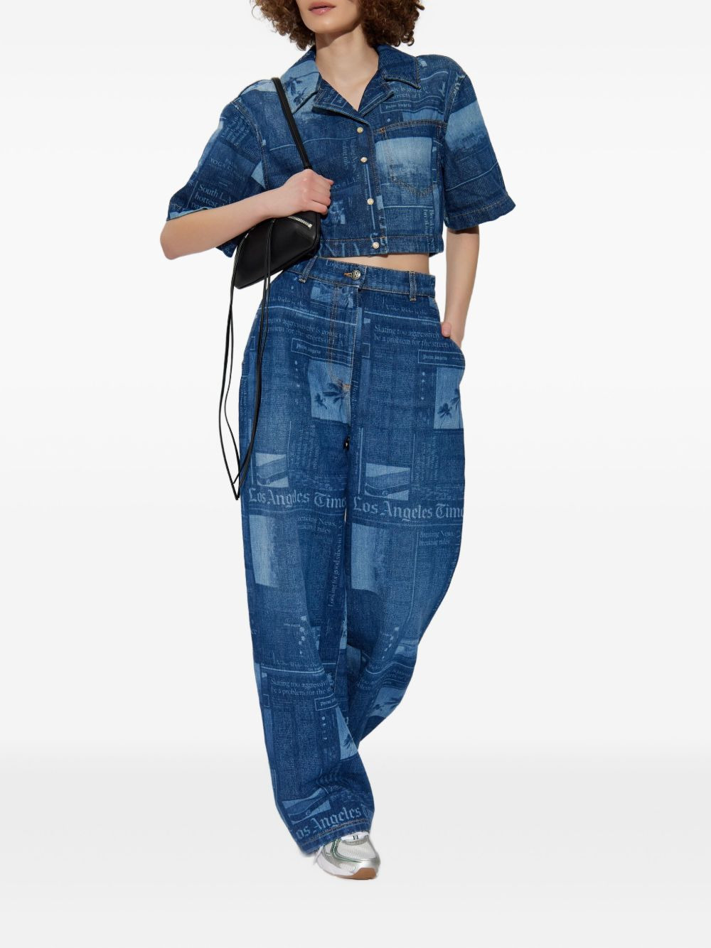 newspaper-print cotton jeans - 2