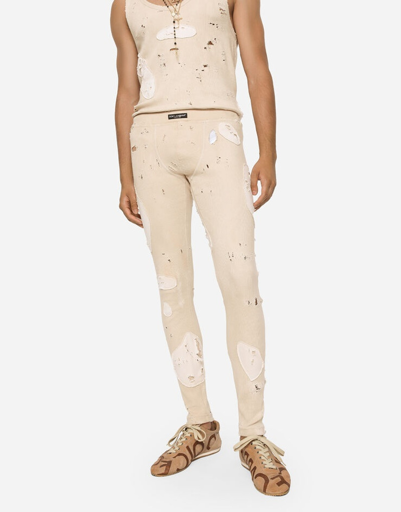 Fine-rib cotton leggings with patches 4