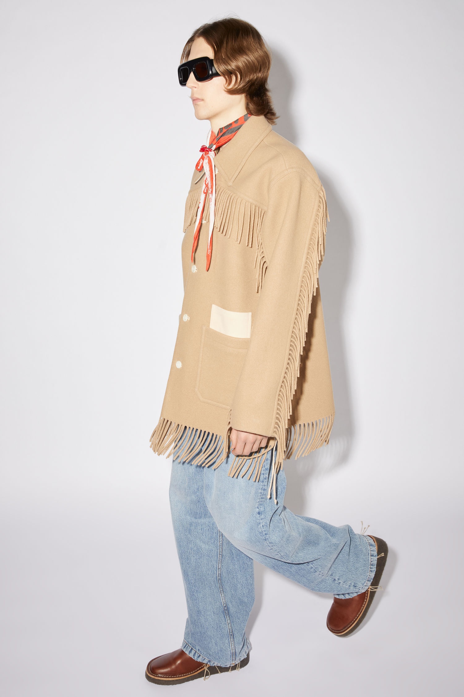 Fringed blanket coat - Beige - 4