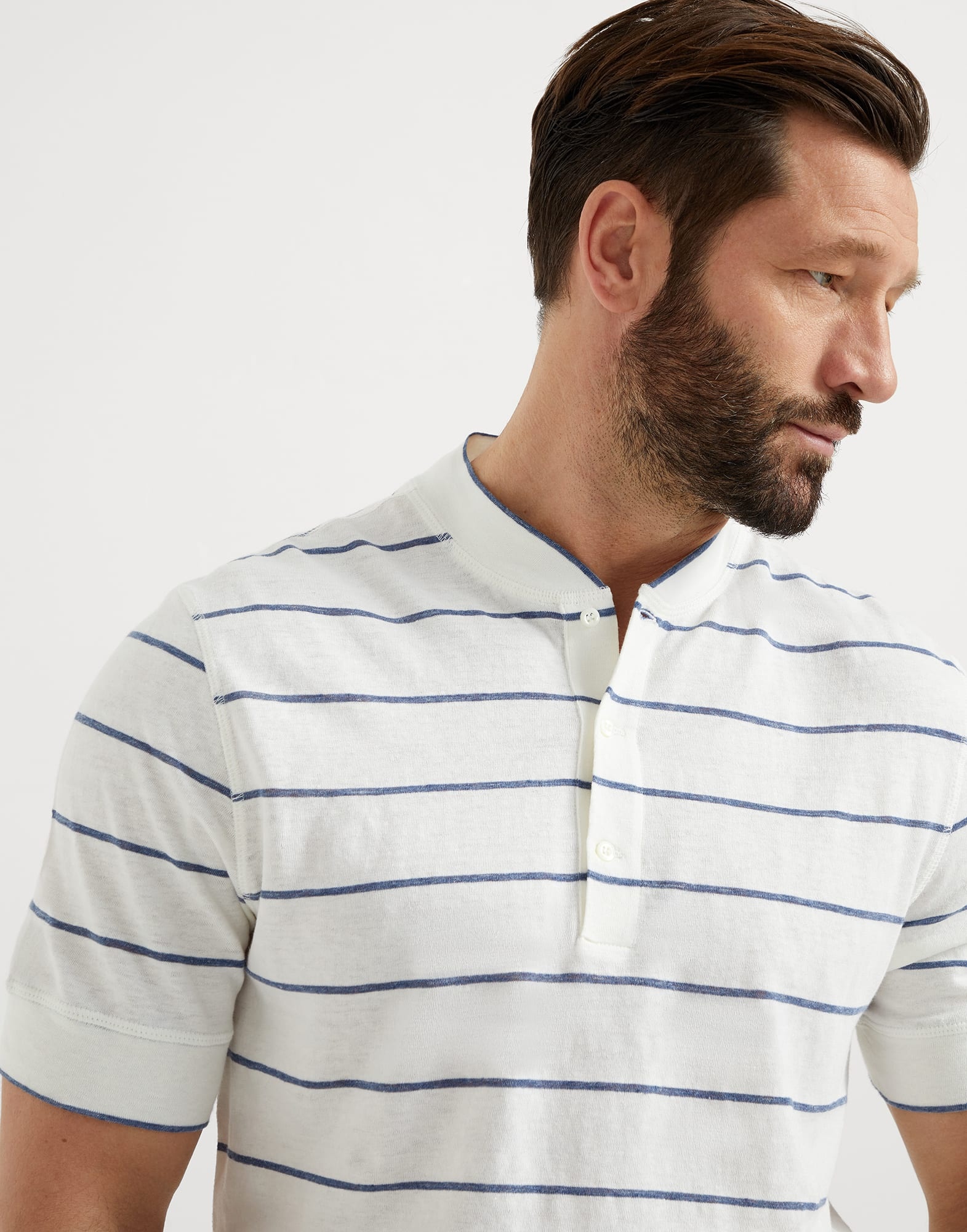 Linen and cotton striped jersey Henley collar T-shirt - 3