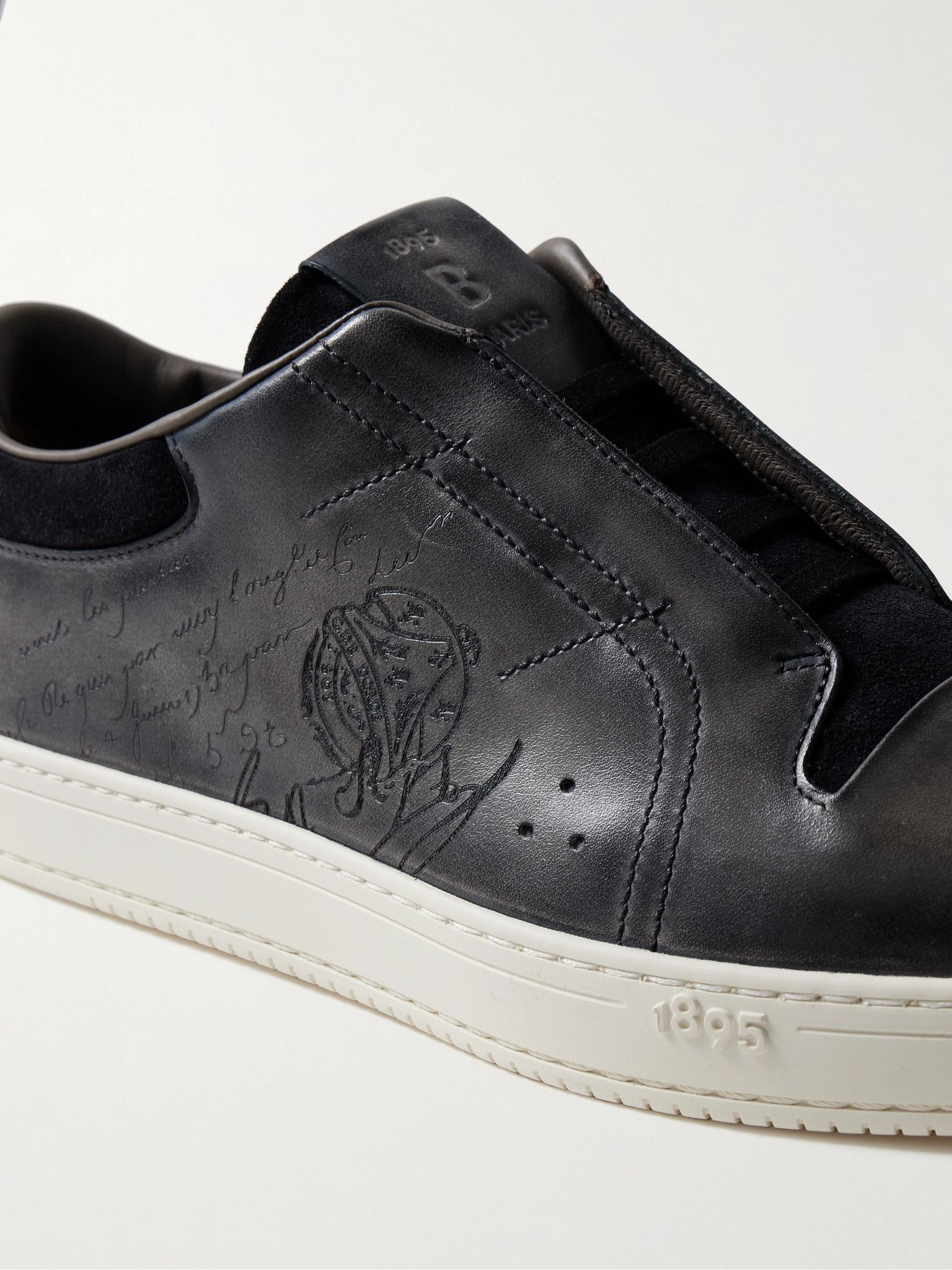 The Playtime Scritto Suede-Trimmed Venezia Leather Sneakers Gray - 6