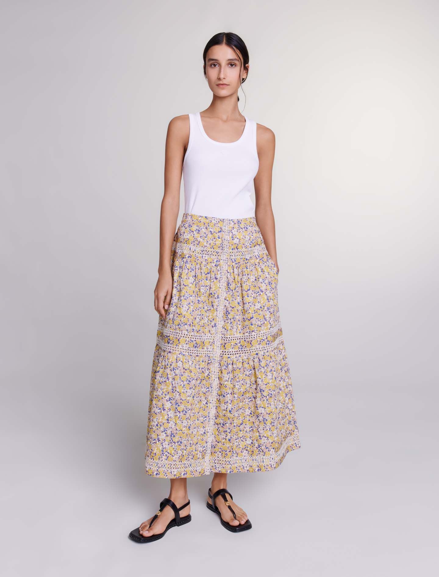 Long floral embroidered skirt - 2