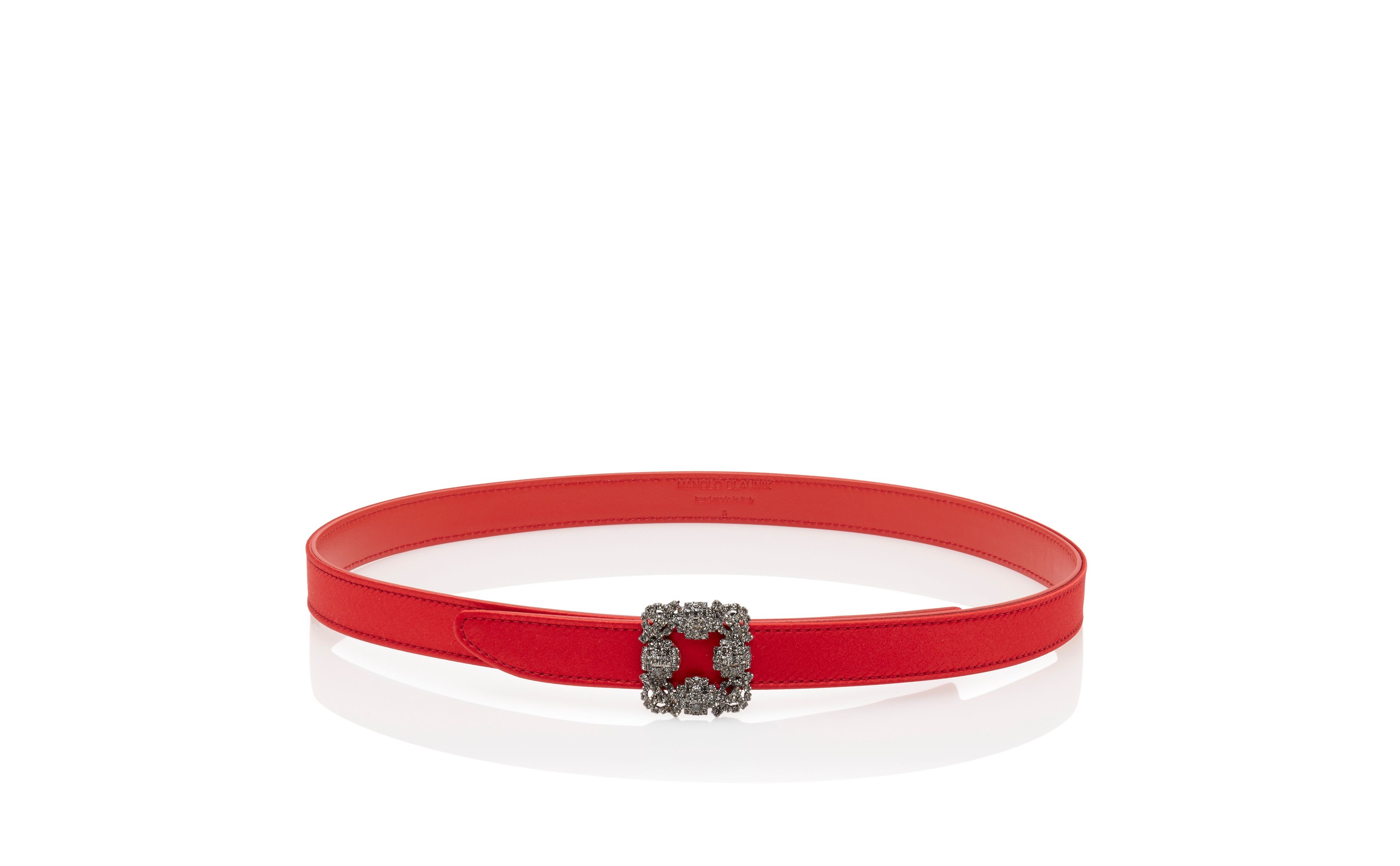 Red Satin Crystal Buckled Belt - 1