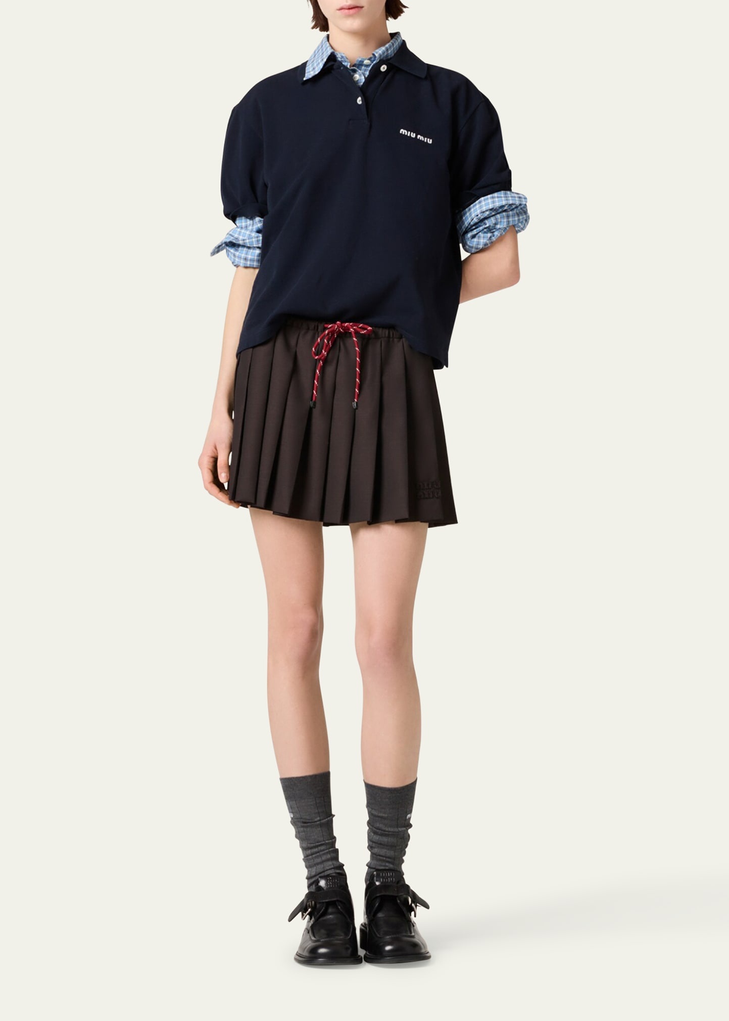 Pleated Drawstring Mini Skirt - 2