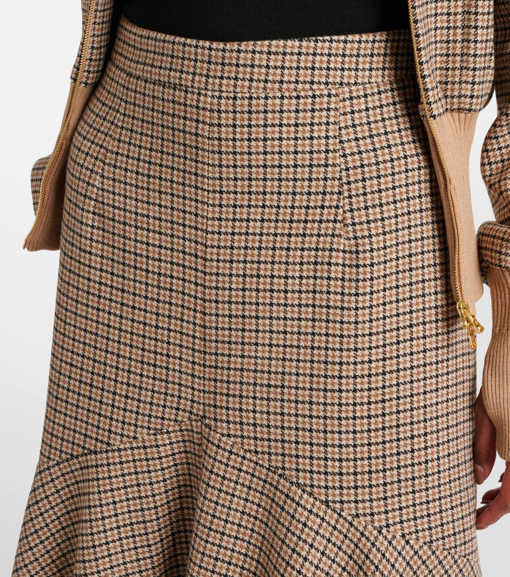 Houndstooth wool-blend flannel midi skirt - 4