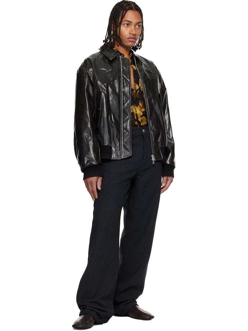 Dries Van Noten Black Padded Faux-Leather Bomber Jacket outlook