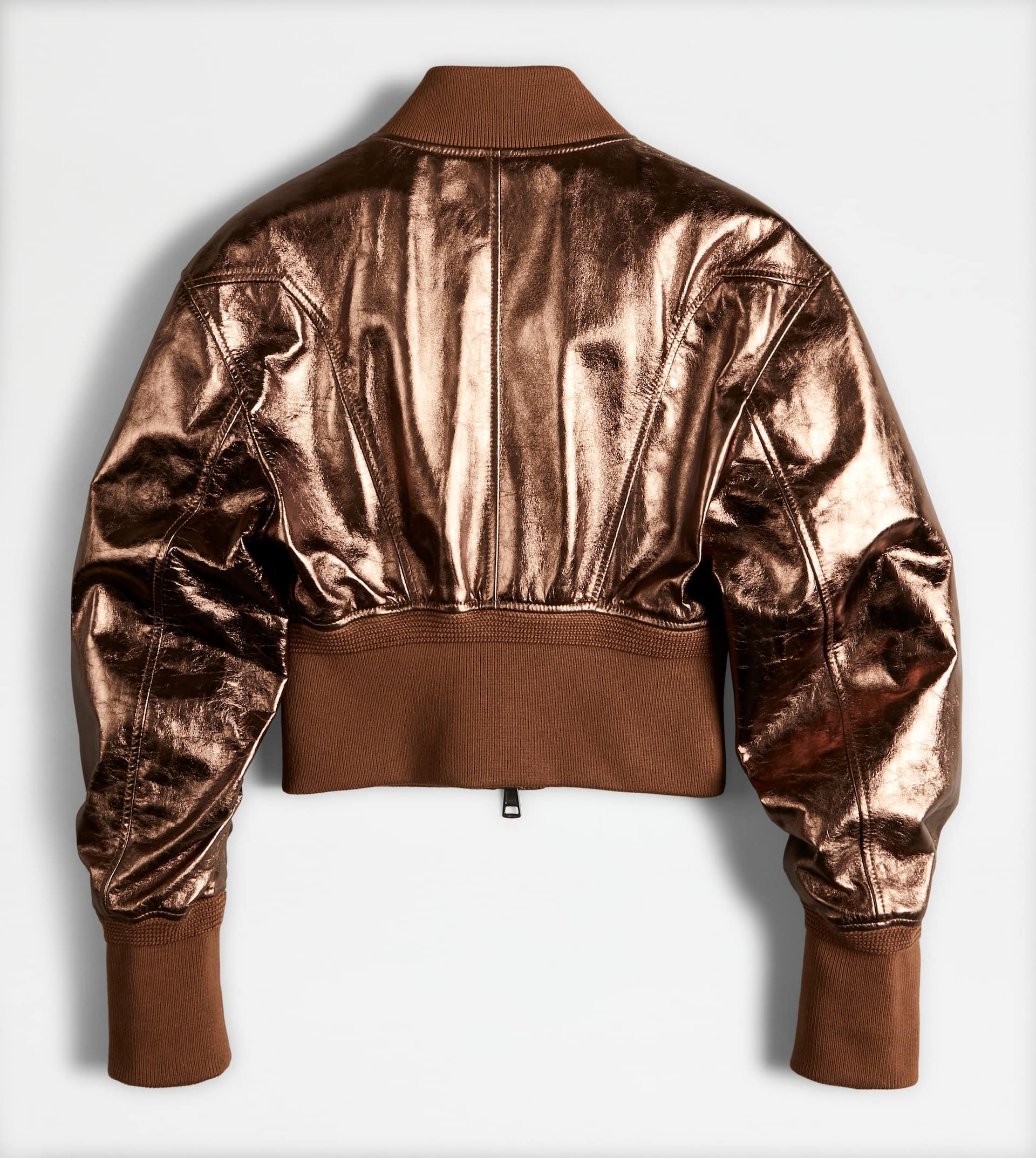 CROPPED BOMBER JACKET IN LEATHER - BROWN - 2
