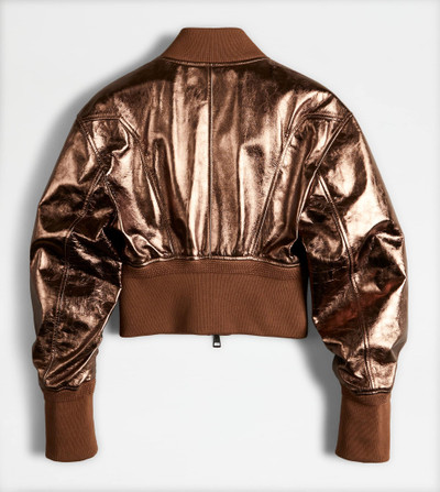 Tod's CROPPED BOMBER JACKET IN LEATHER - BROWN outlook