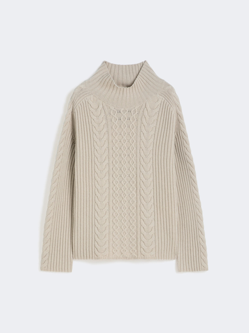 MIELE Cable-knit wool and cashmere polo-neck sweater - WHITE 1