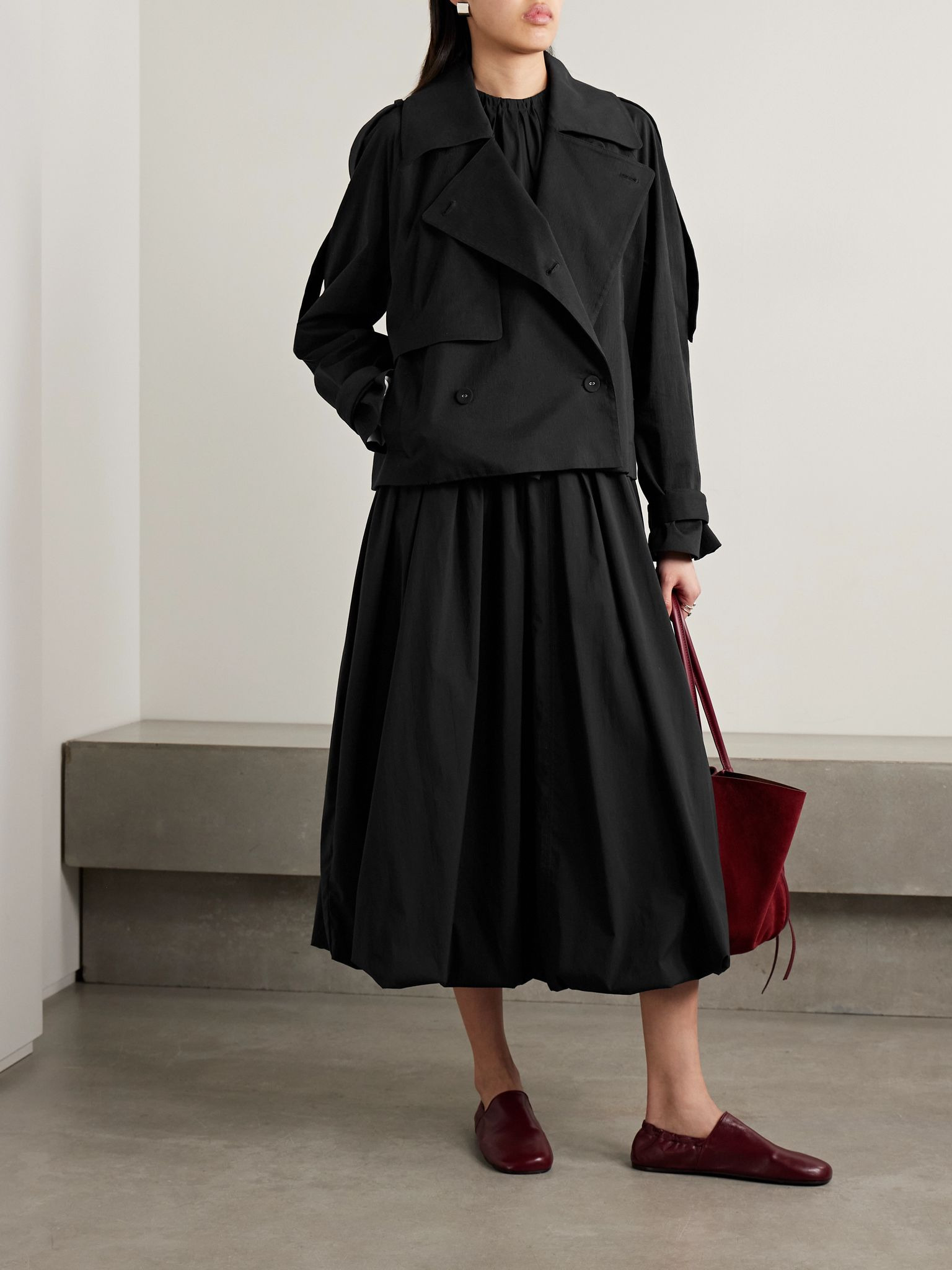 Yasmin cropped cotton-twill trench coat Black - 2