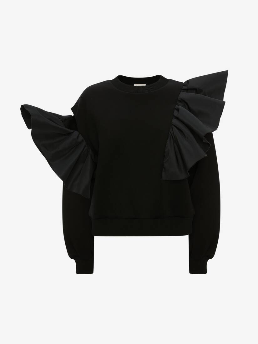 Ruffle Scuba Sweatshirt in Black - 1