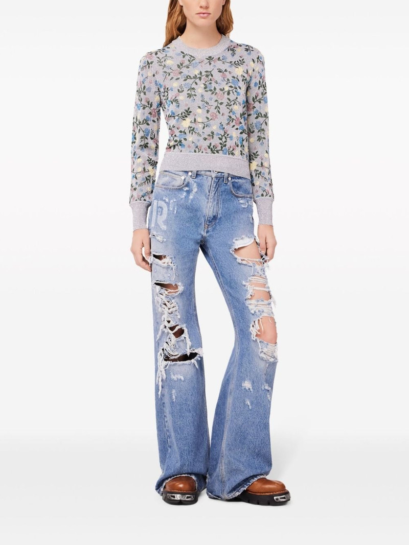 rabanne ripped-detailing cotton wide-leg jeans outlook