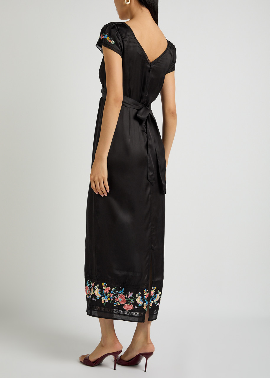 Rixo Carey Embroidered Satin Midi Dress - 3