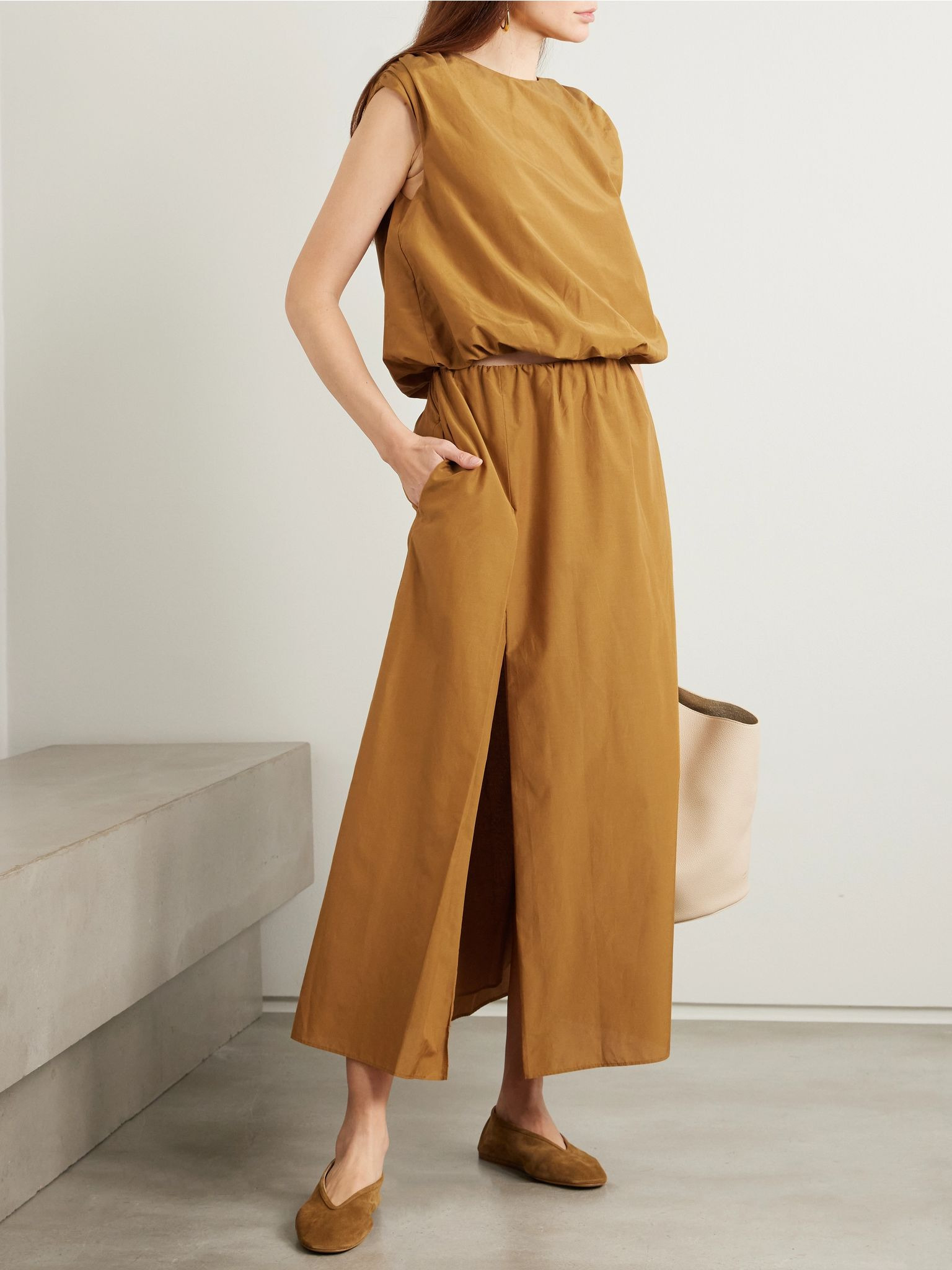 Cosma gathered cotton and silk-blend voile top Yellow - 2